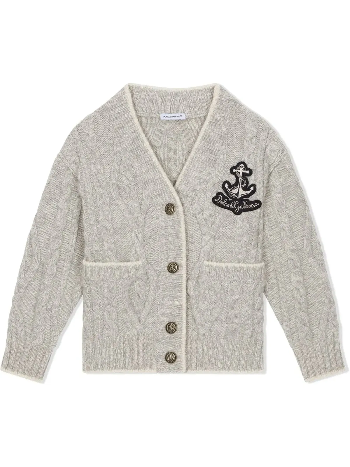 Dolce & Gabbana Kids ケーブルニット ロゴパッチ付きカーディガン - グレー - 画像3