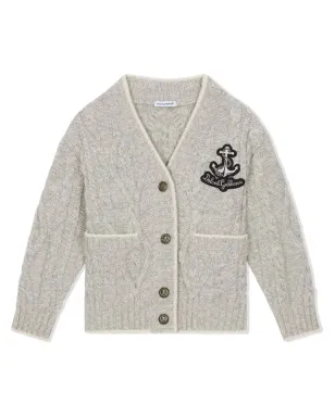 Dolce & Gabbana Kids ケーブルニット ロゴパッチ付きカーディガン - グレー - サムネイル3