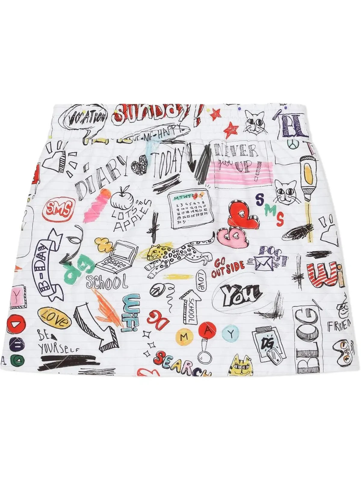 Dolce & Gabbana Kids キルト加工ナイロン Smemoプリント スカート ホワイト - 画像2
