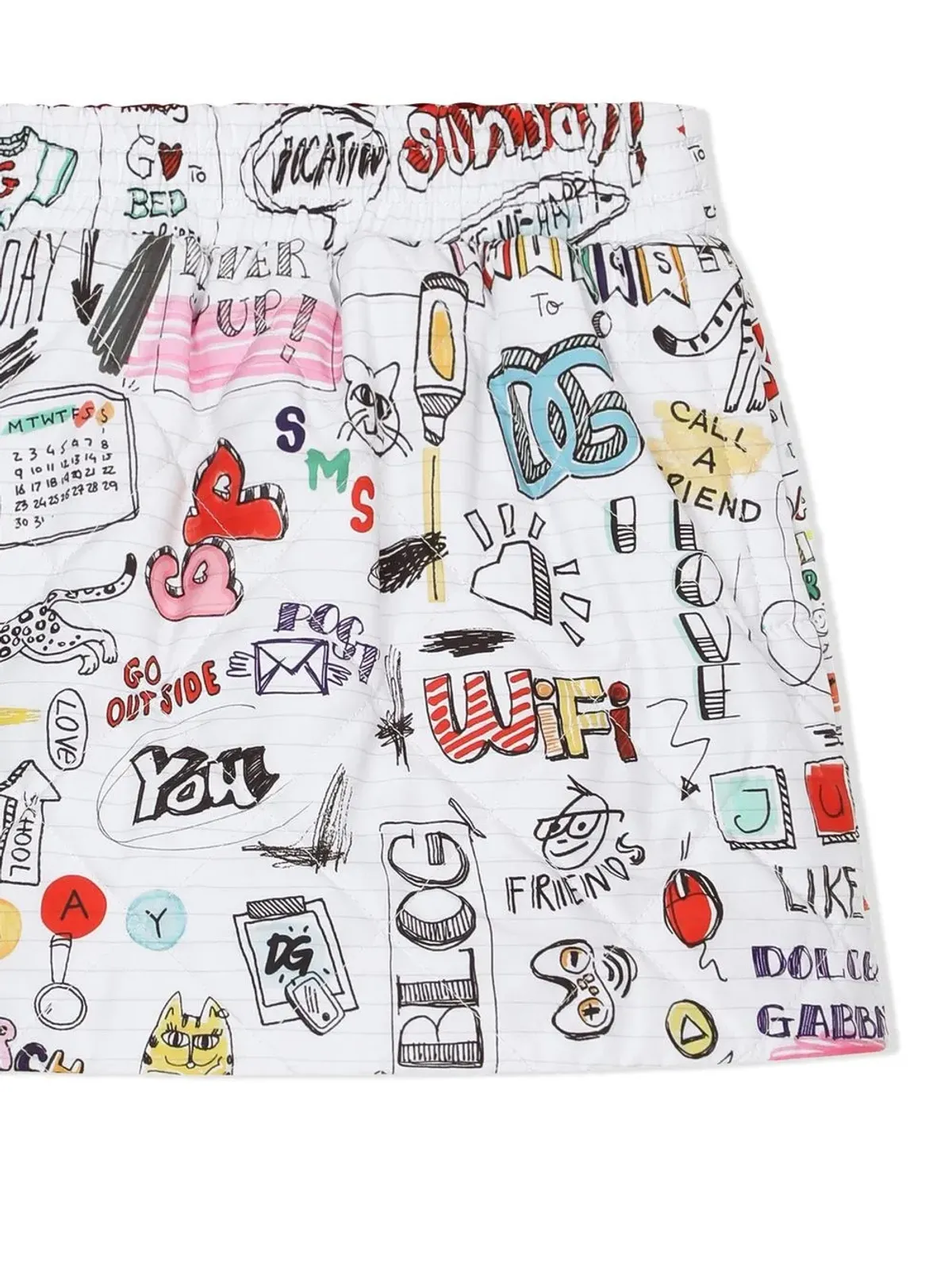 Dolce & Gabbana Kids キルト加工ナイロン Smemoプリント スカート ホワイト - 画像3