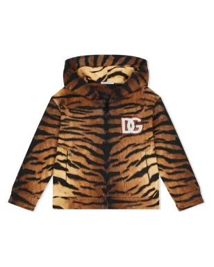 Dolce & Gabbana Kids tiger-print zip-front hoodie - Brown - サムネイル1