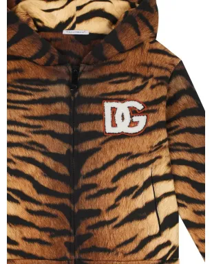 Dolce & Gabbana Kids tiger-print zip-front hoodie - Brown - サムネイル3