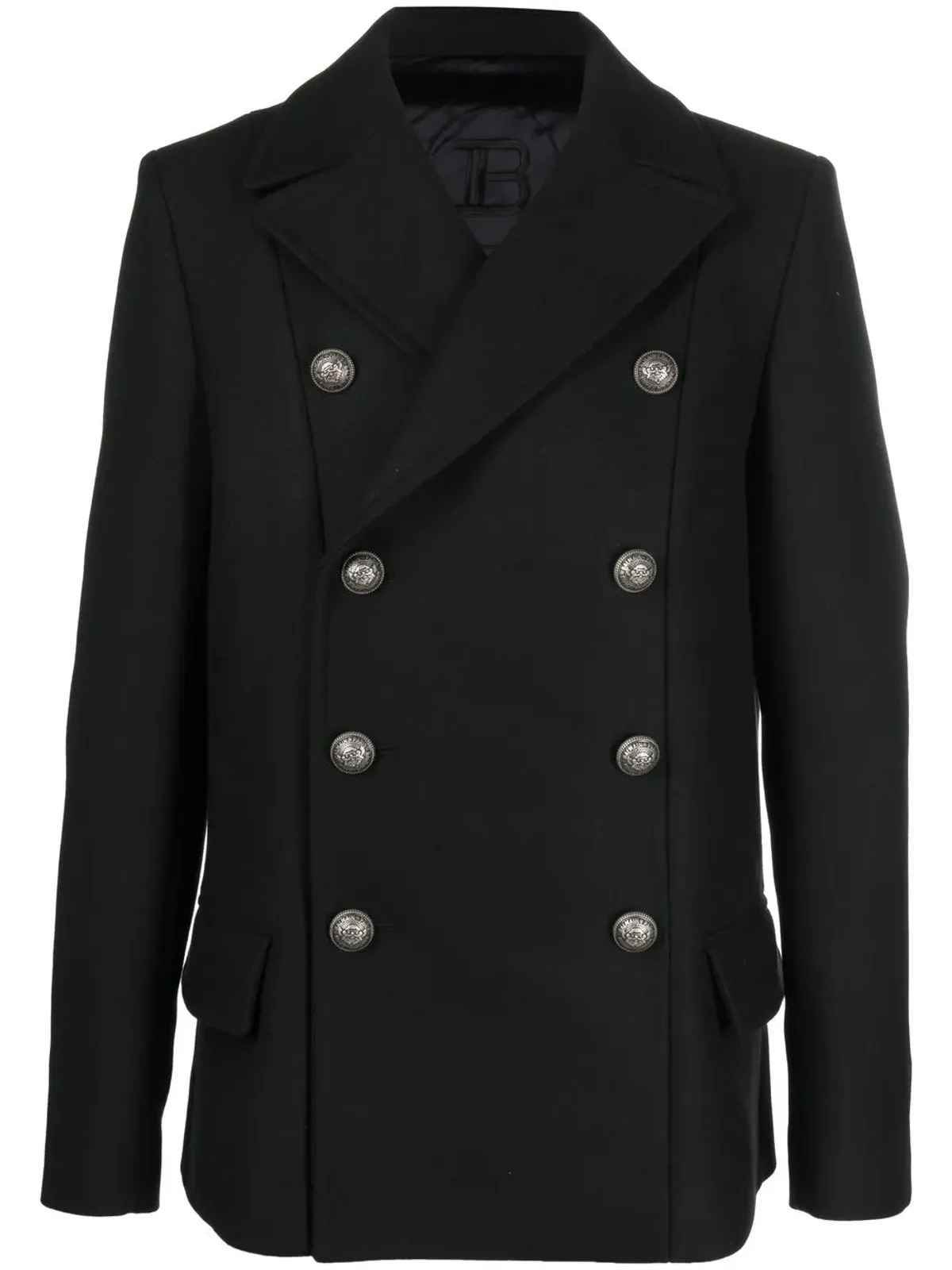 Balmain ダブルブレスト ヴァージンウール コート - ブラック - 画像1