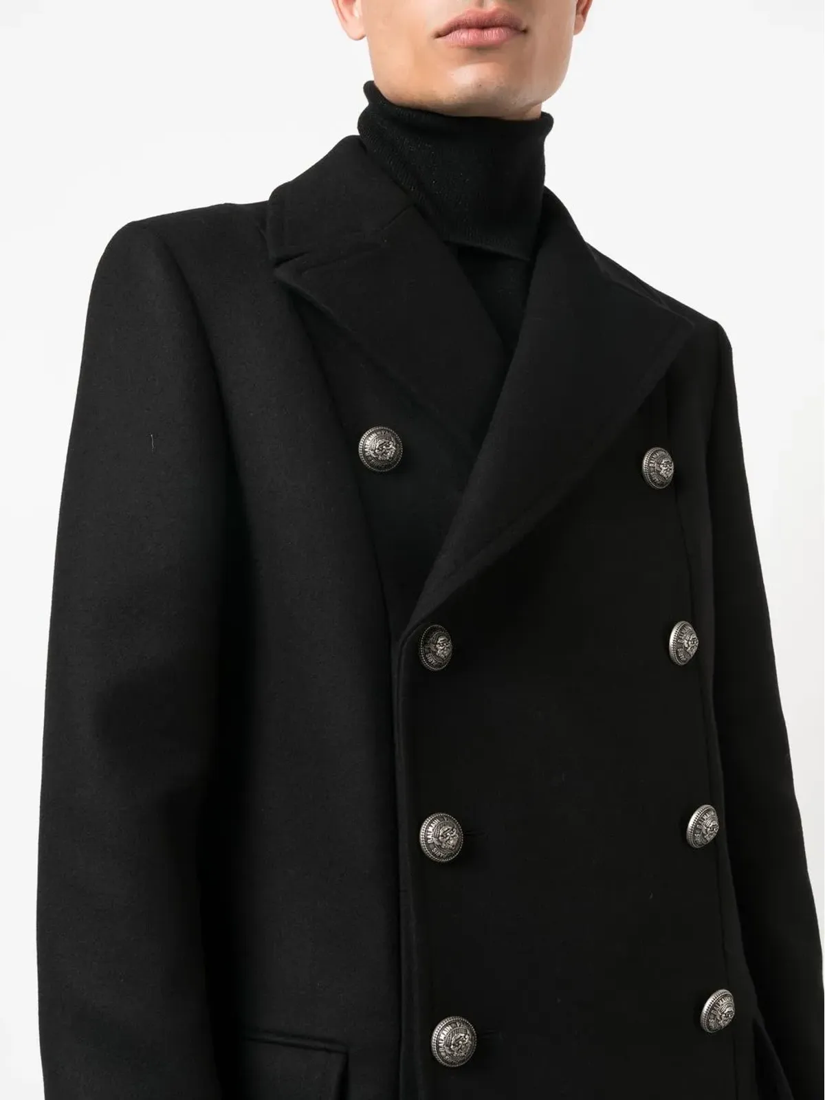 Balmain ダブルブレスト ヴァージンウール コート - ブラック - 画像5