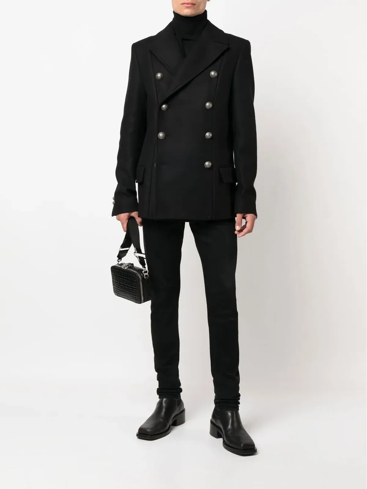 Balmain ダブルブレスト ヴァージンウール コート - ブラック - 画像2