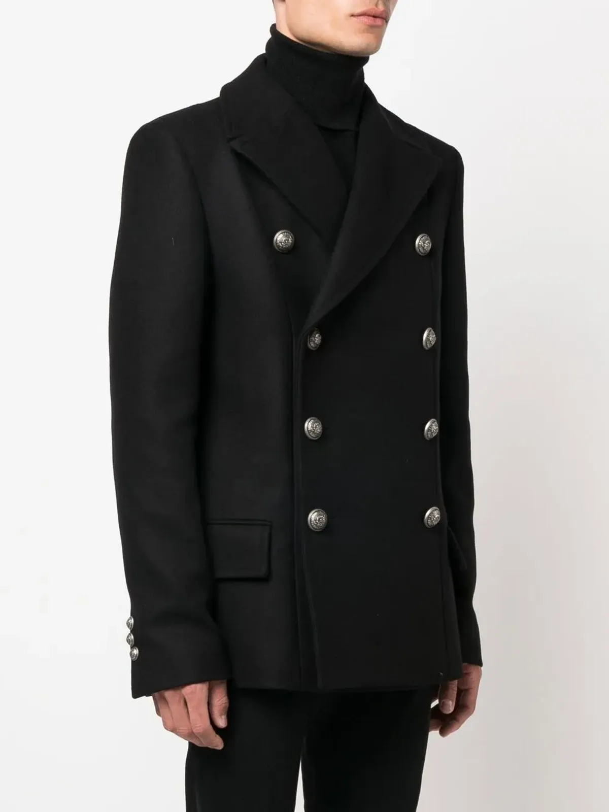 Balmain ダブルブレスト ヴァージンウール コート - ブラック - 画像3