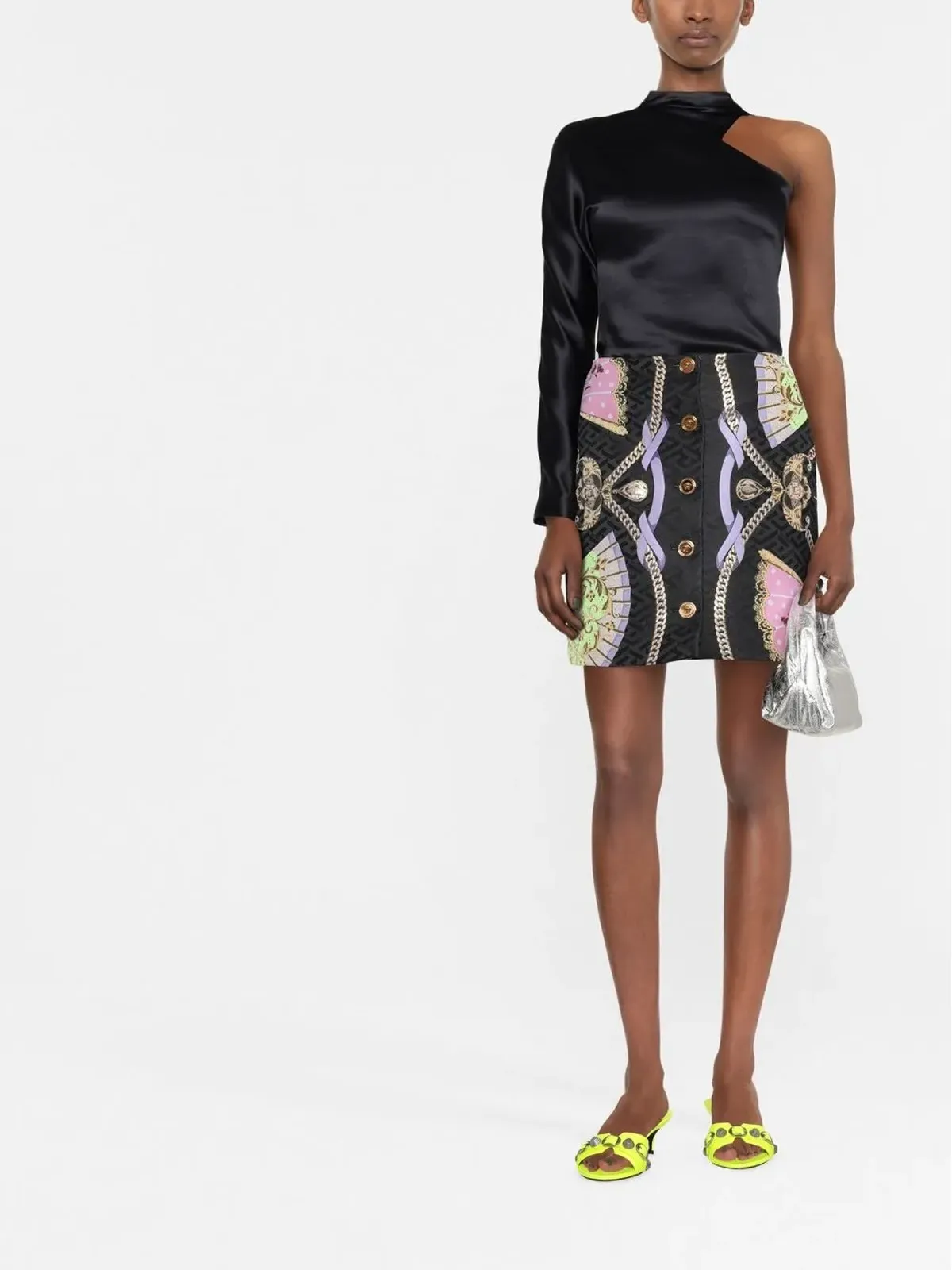 Versace グラフィックプリント メデューサヘッド ボタン スカート ブラック - 画像2