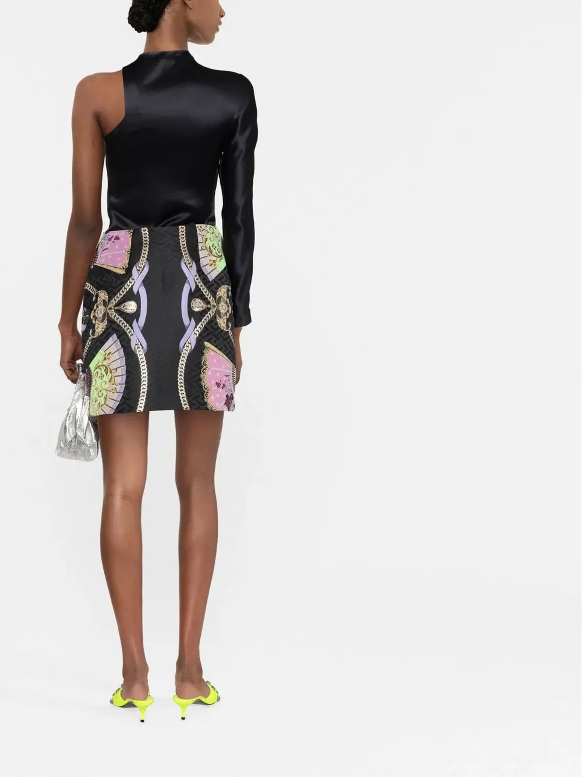Versace グラフィックプリント メデューサヘッド ボタン スカート ブラック - 画像3