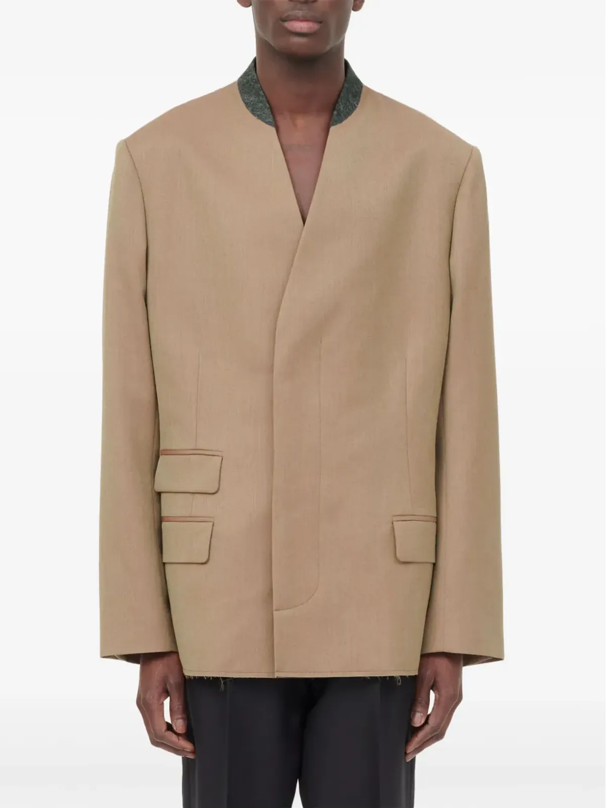 Maison Margiela ノーカラー・シングルブレスト ウールブレザー - 画像2
