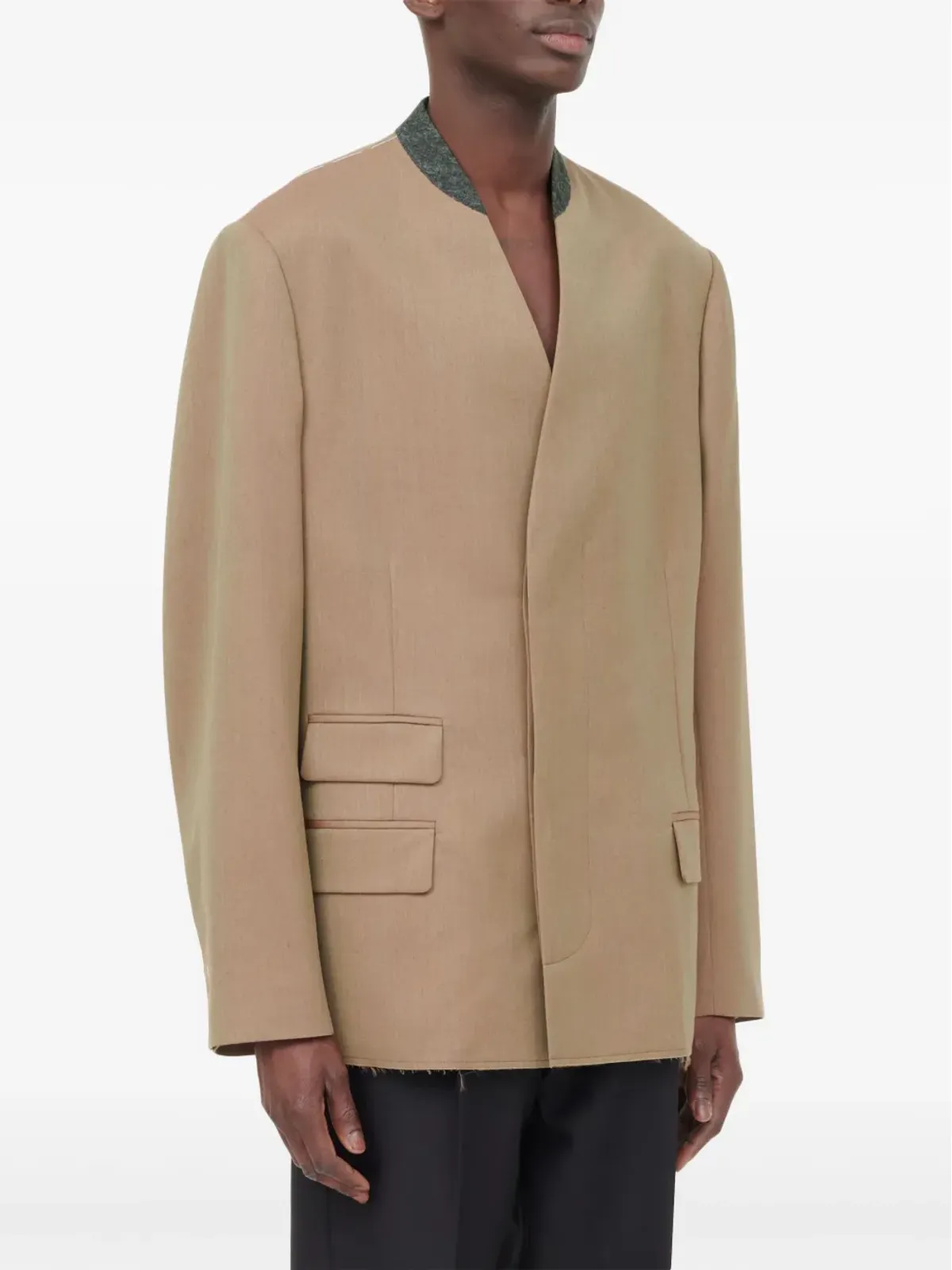 Maison Margiela ノーカラー・シングルブレスト ウールブレザー - 画像3