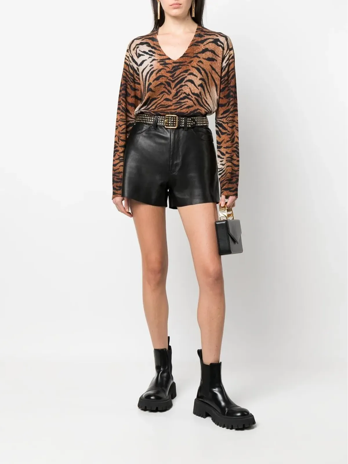 DSQUARED2 レオパード柄ニットセーター ブラウン - 画像2
