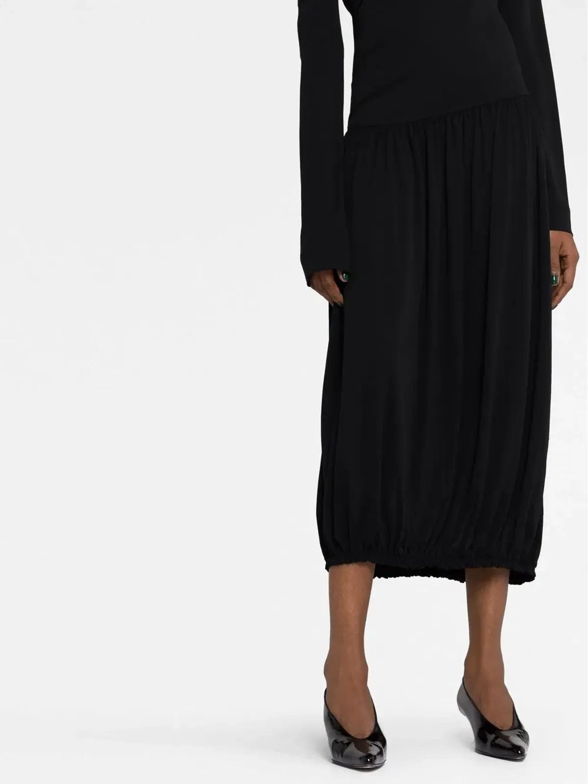 Lanvin 黒のロングスリーブアシンメトリーミディドレス - 画像5