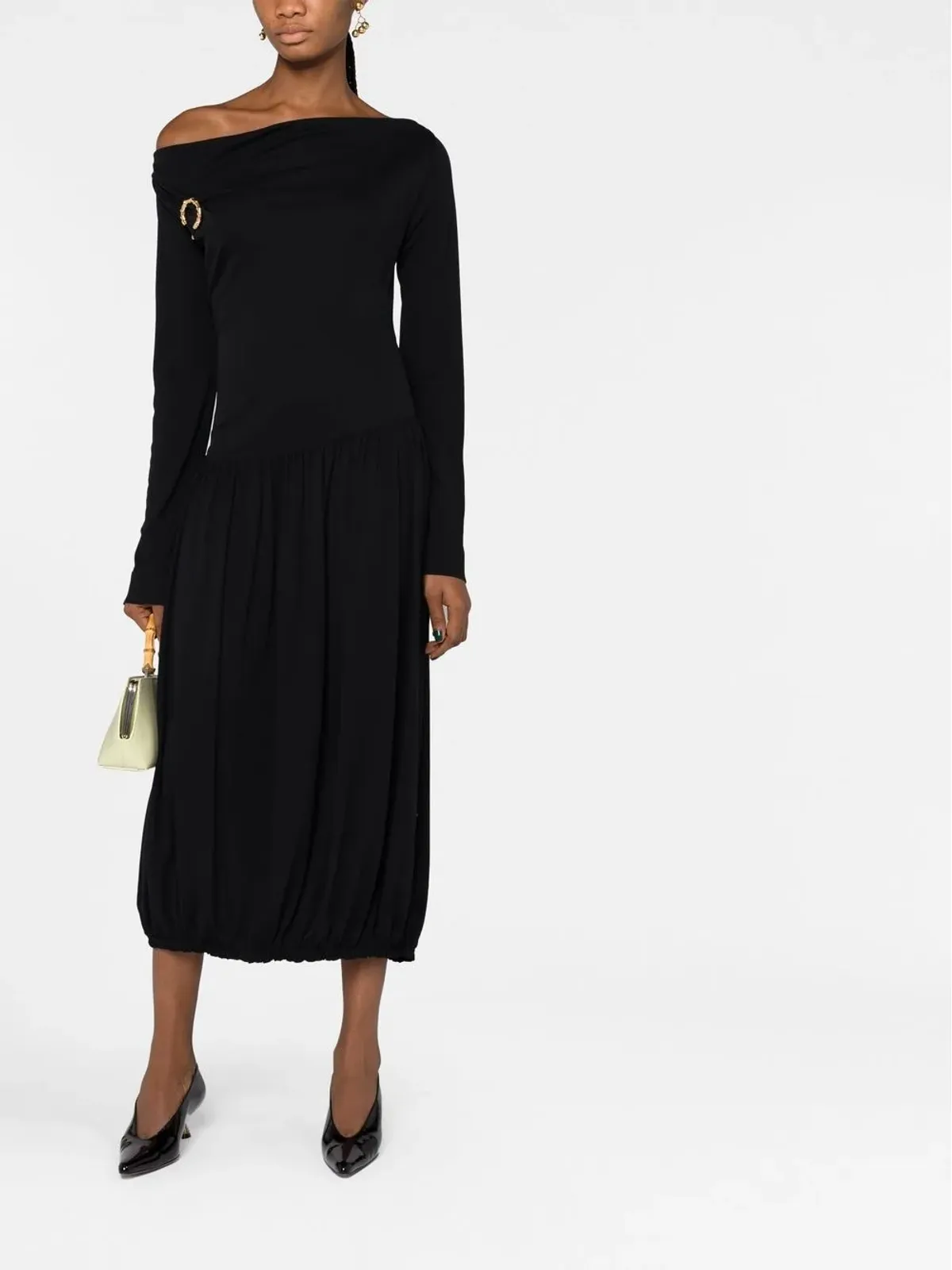 Lanvin 黒のロングスリーブアシンメトリーミディドレス - 画像2