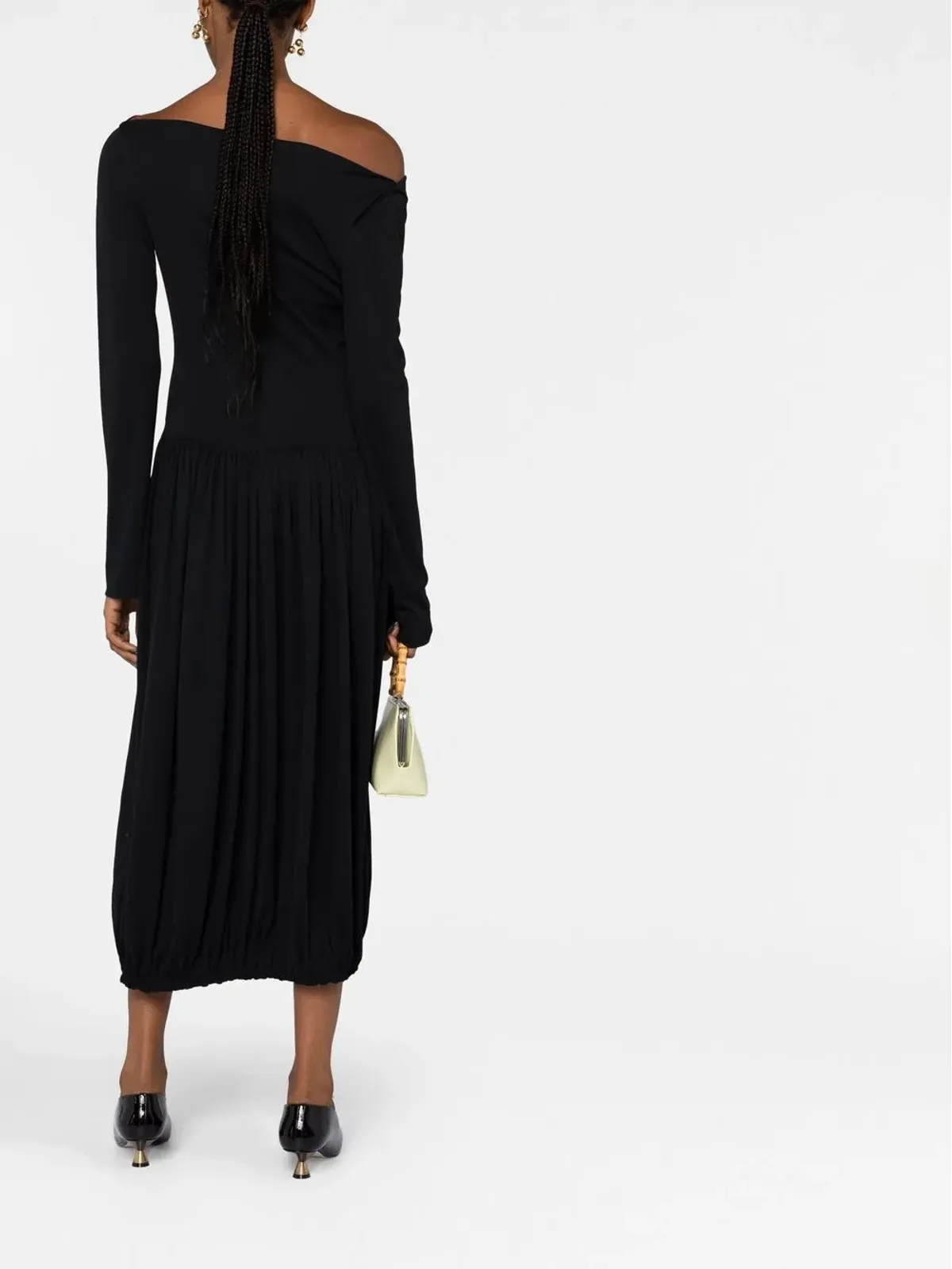 Lanvin 黒のロングスリーブアシンメトリーミディドレス - 画像4