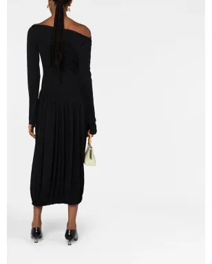 Lanvin 黒のロングスリーブアシンメトリーミディドレス - サムネイル4