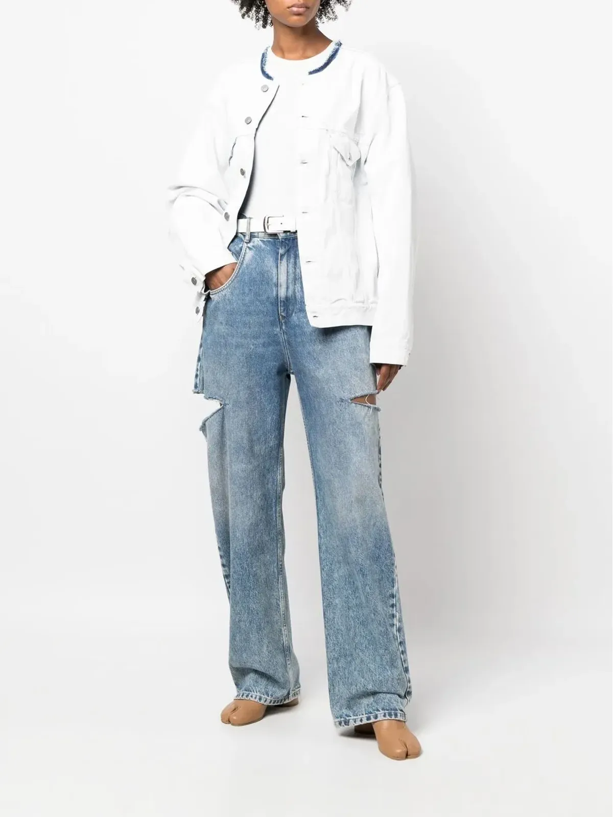 Maison Margiela ノーカラーデニムジャケット - White - 画像3