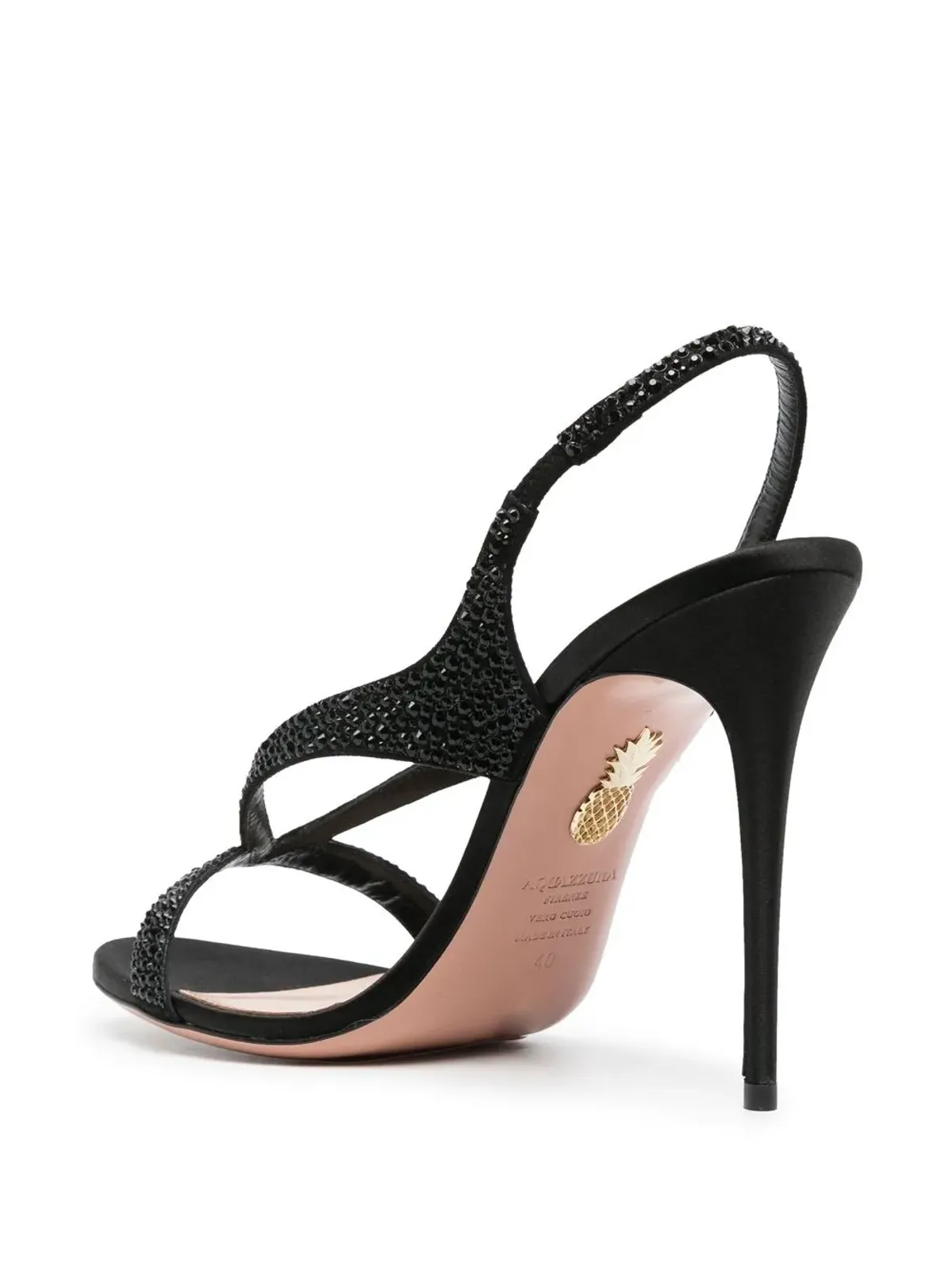 Aquazzura Izzy クリスタル付きスリングバックサンダル（ブラック） - 画像3