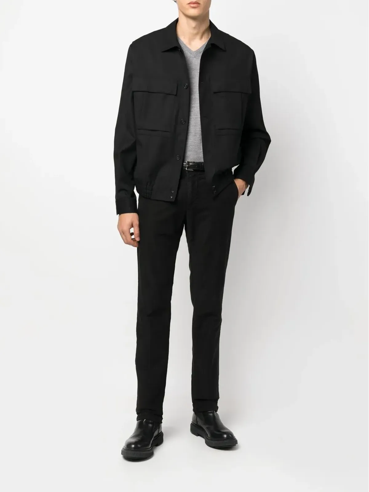 Fedeli fine-knit V-neck jumper - Grey - 画像2