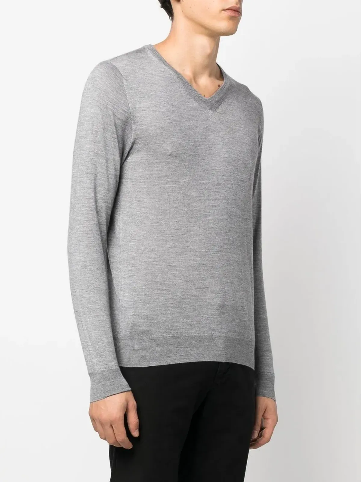 Fedeli fine-knit V-neck jumper - Grey - 画像3