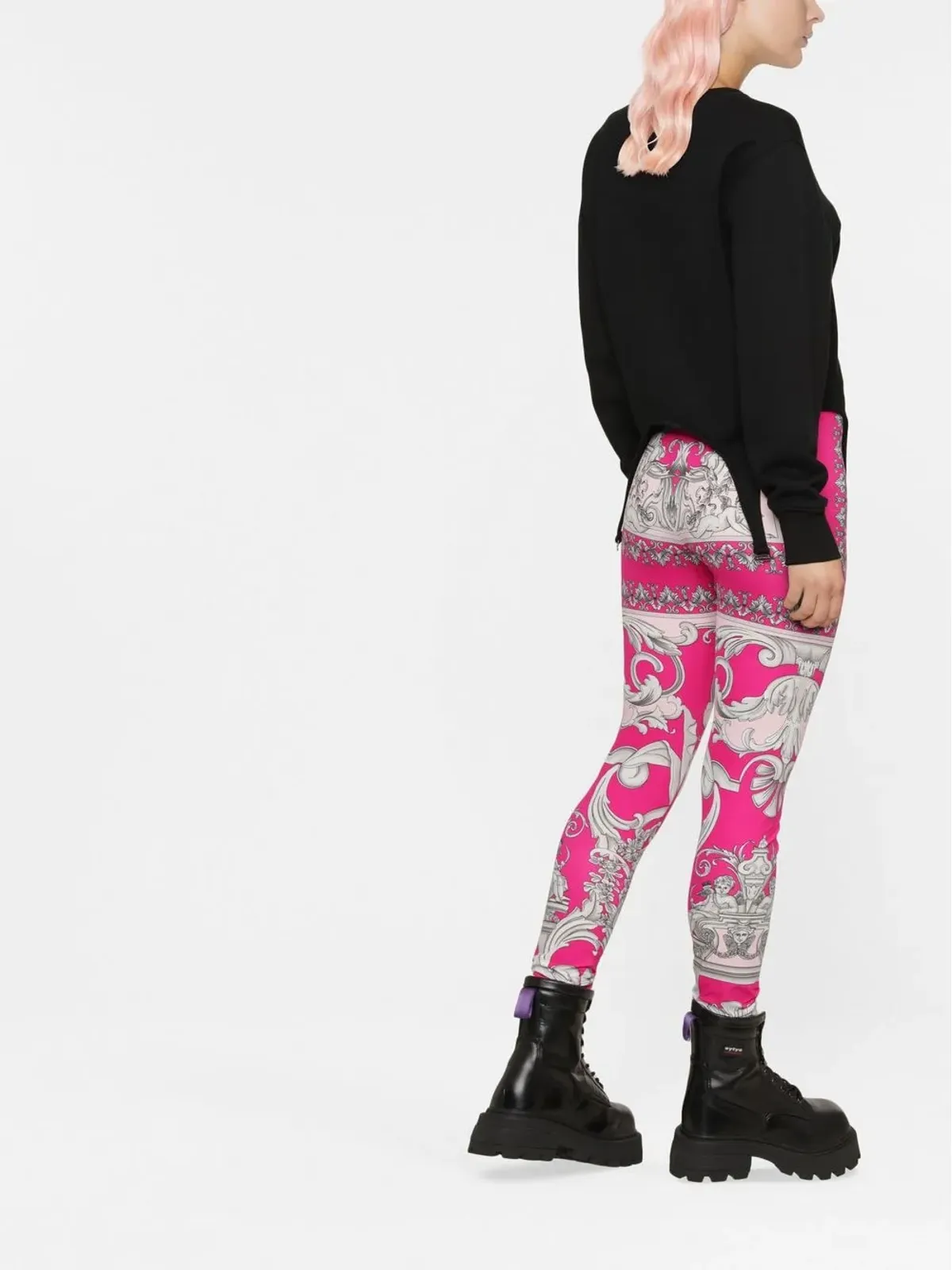 Versace シルバー バロックプリント レギンス - 画像4