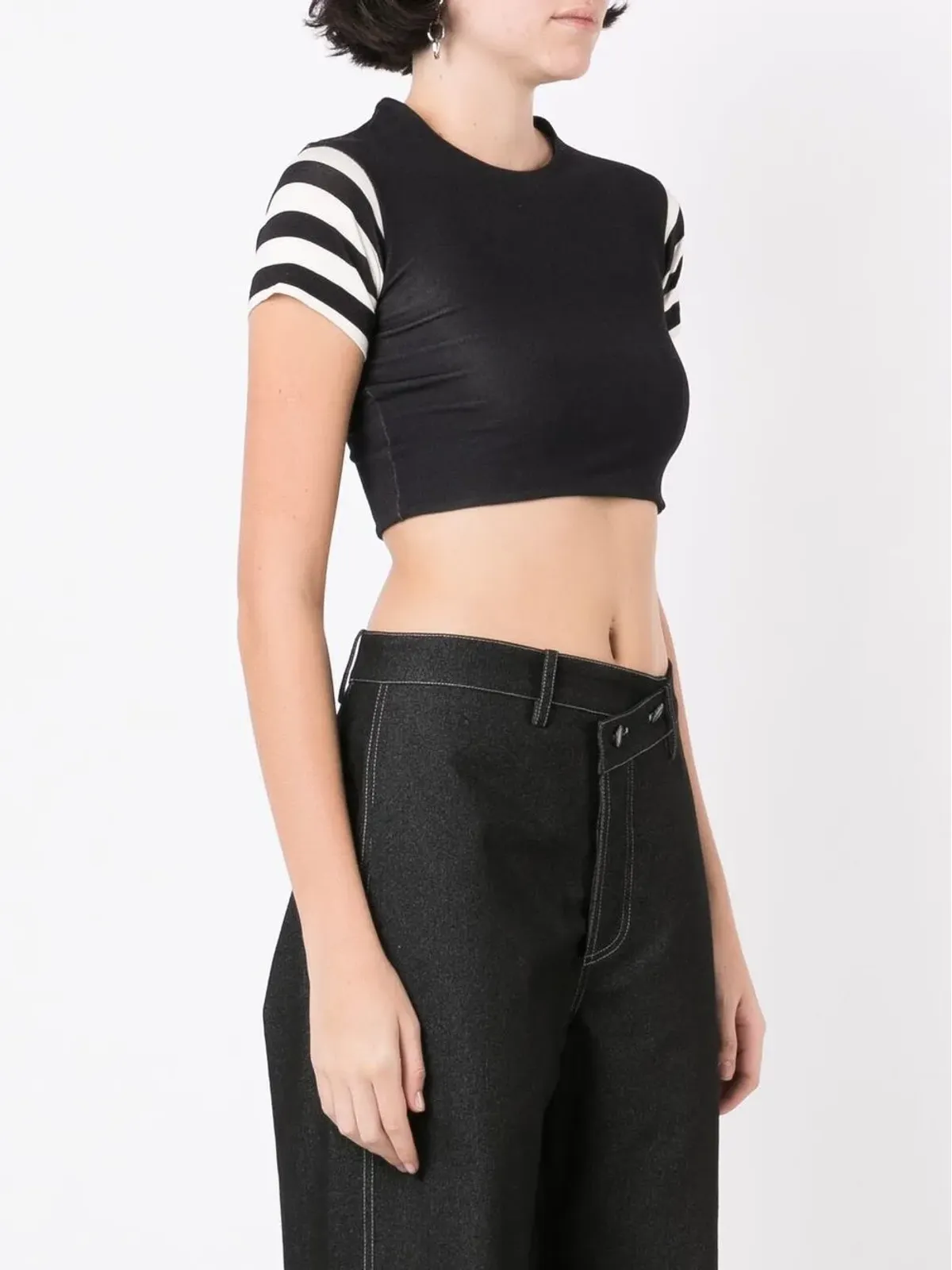 Gloria Coelho クロップド半袖Tシャツ ブラック - 画像3