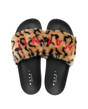 Marni embroidered-logo detail pool slides - Neutrals - サムネイル4