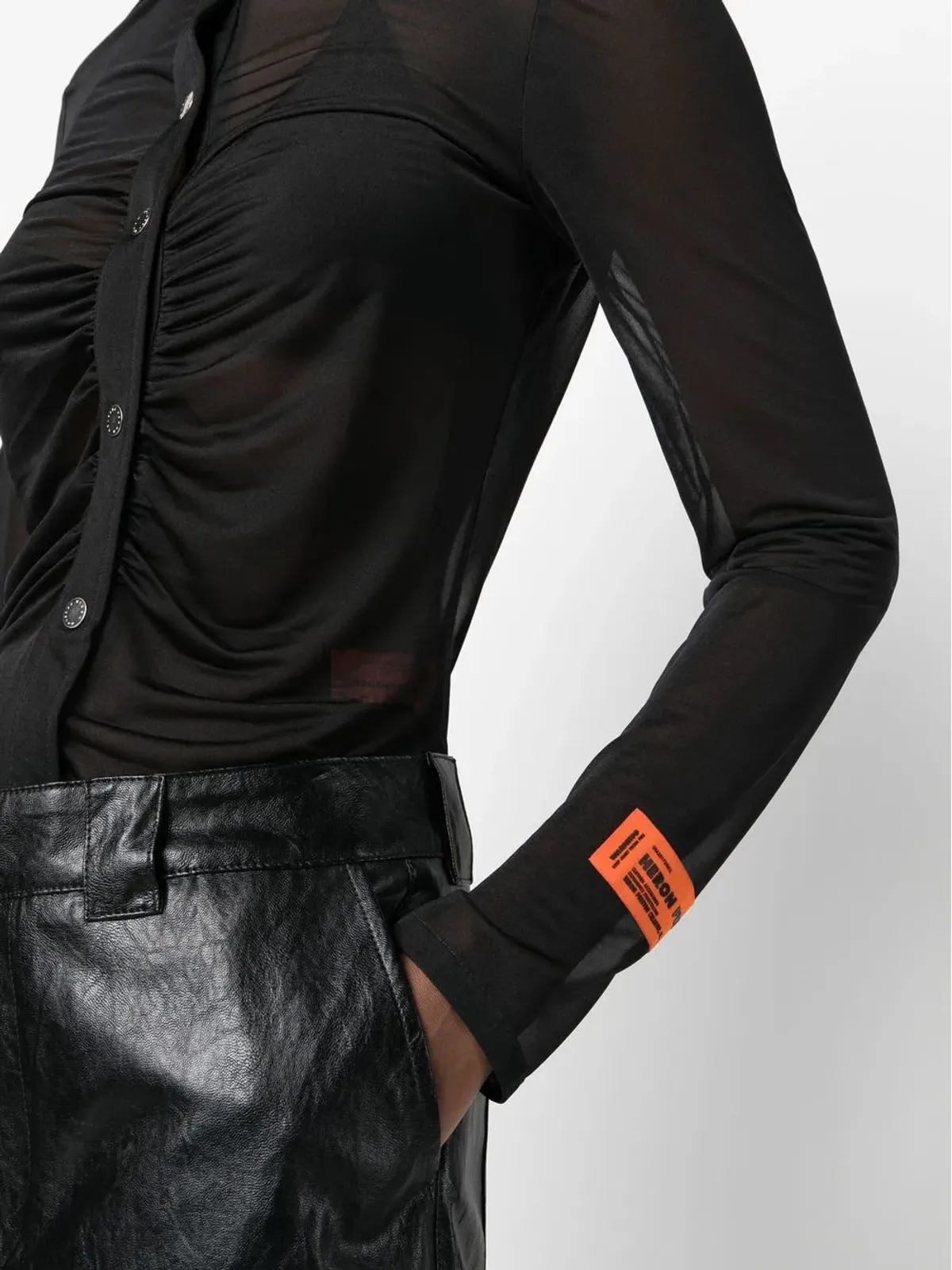 Heron Preston Georgetteギャザー入り長袖シャツ - ブラック - 画像5