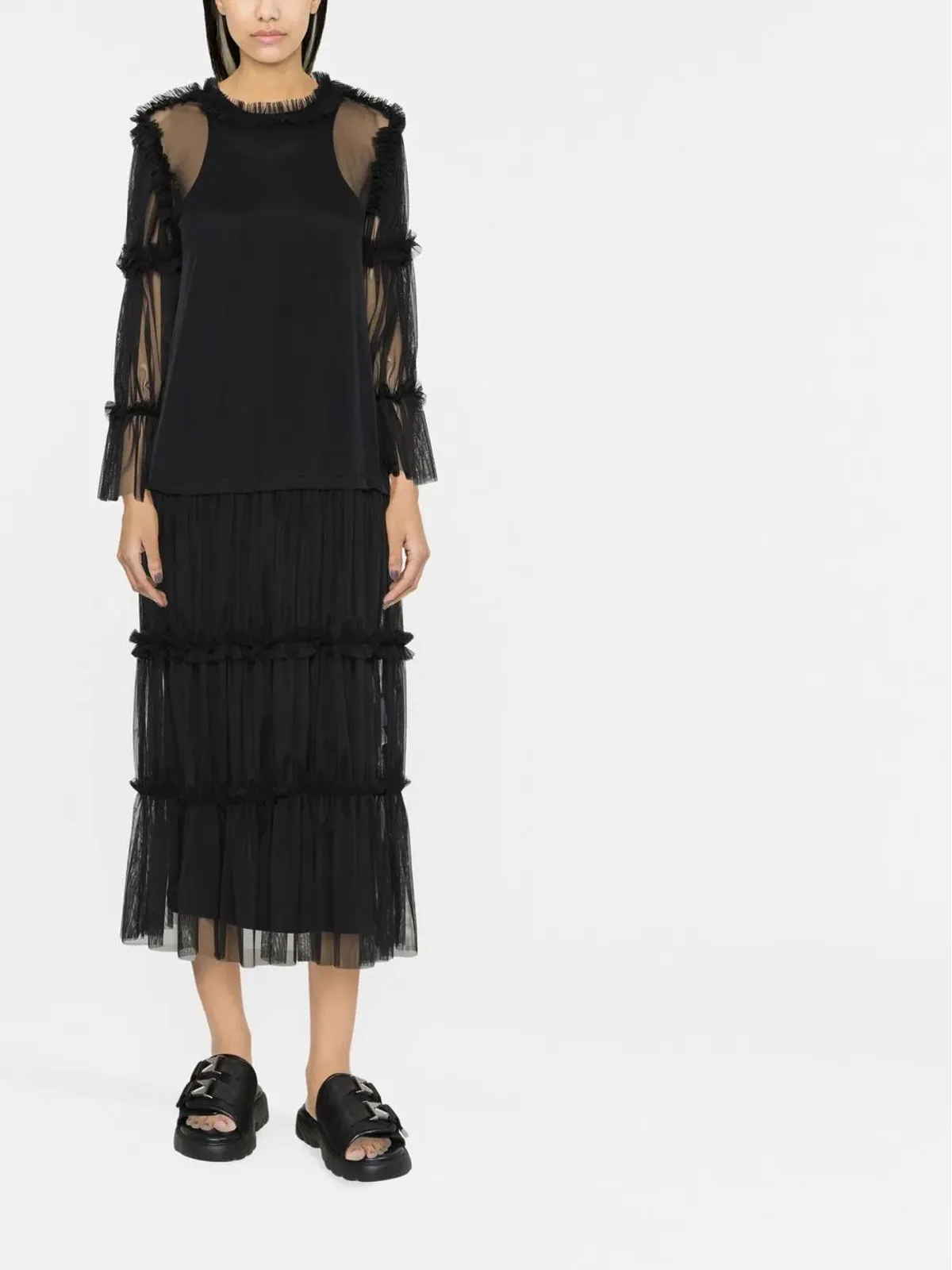 MM6 Maison Margiela シアー ロング丈 ラッフル-トリム ブラウス - 画像2