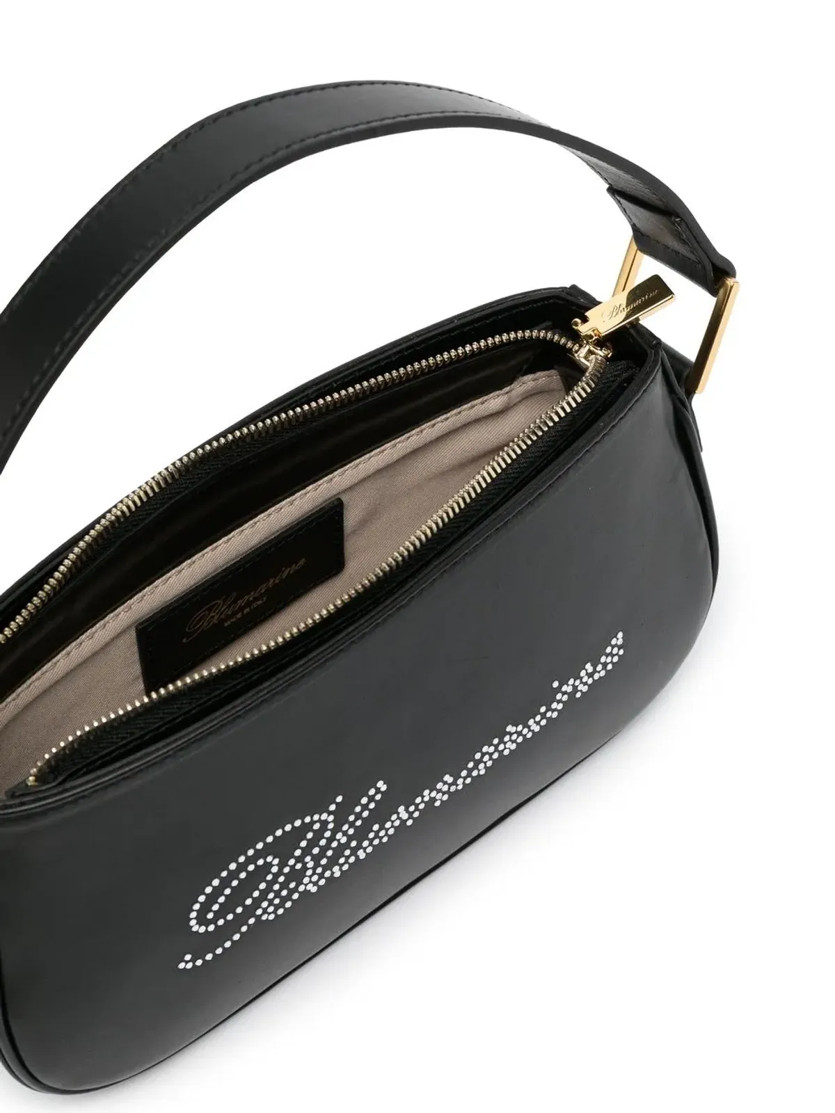 Blumarine rhinestone-logo leather bag - Black - 画像5