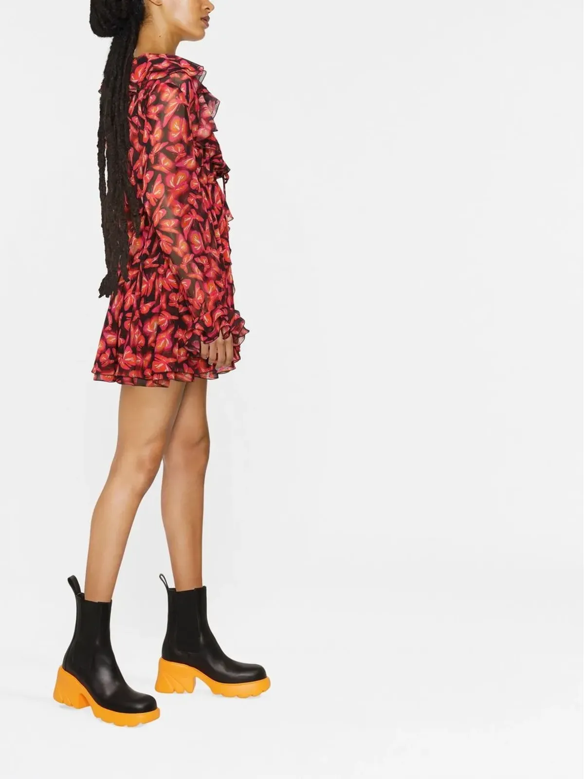 MSGM 蝶柄ミニドレス ピンク - 画像3