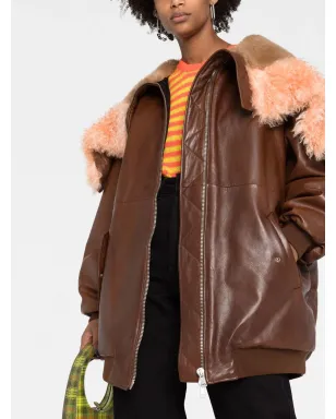 Prada シアーリングトリム ZIPアップ レザー ジャケット - サムネイル5