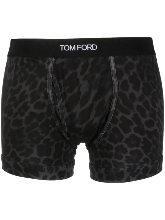 TOM FORD TOM FORD ロゴウエストバンド レオパードプリント ボクサーショーツ - ブラックの商品画像