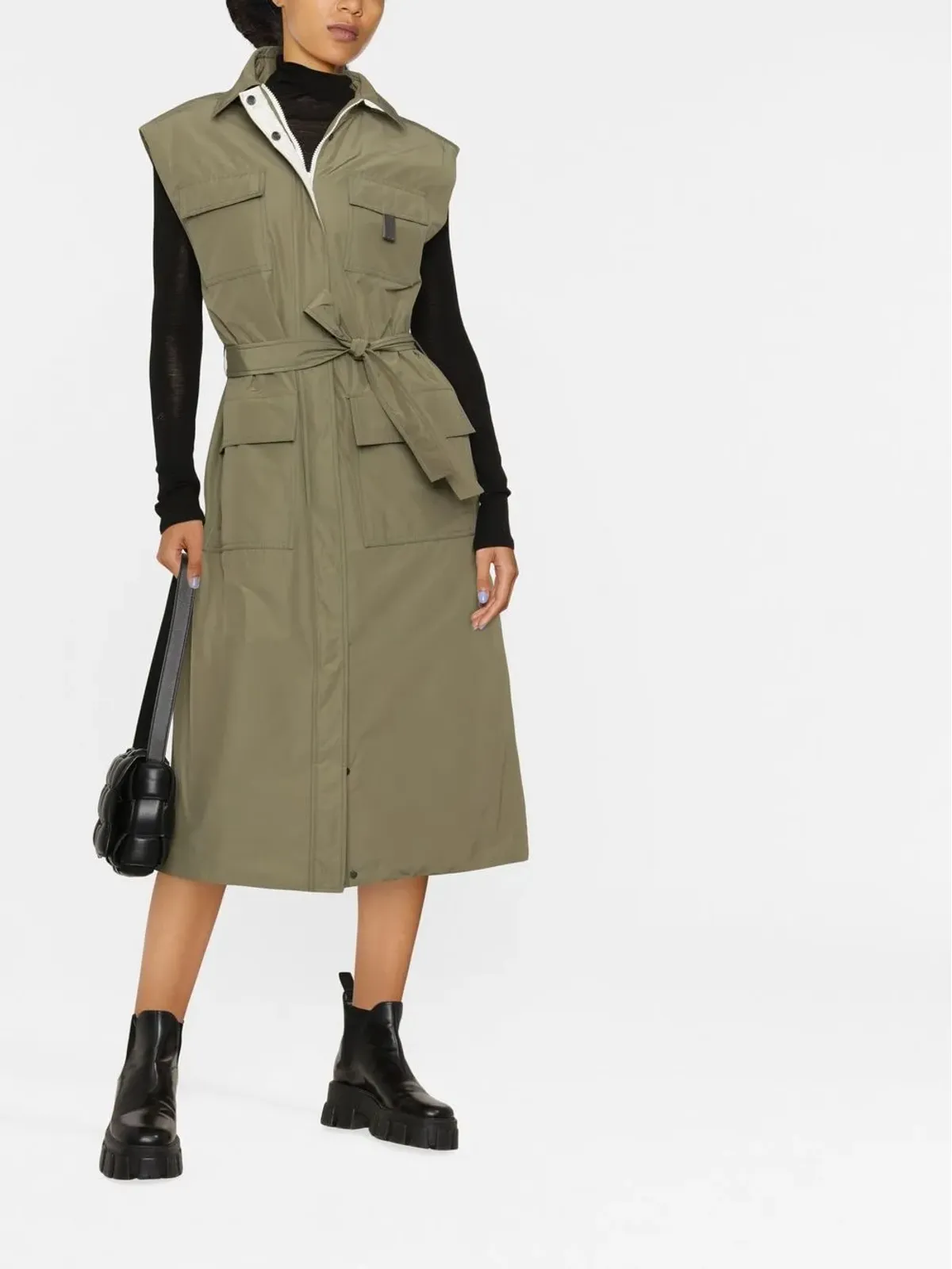 Brunello Cucinelli ベルト付きノースリーブコート グリーン - 画像2