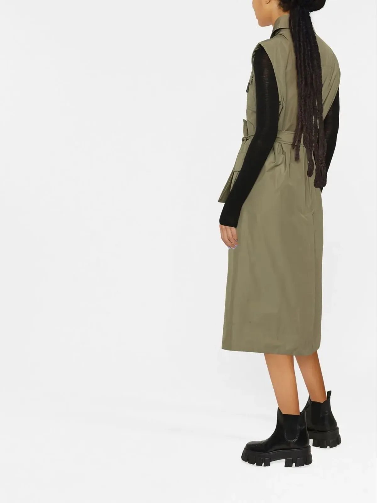Brunello Cucinelli ベルト付きノースリーブコート グリーン - 画像3