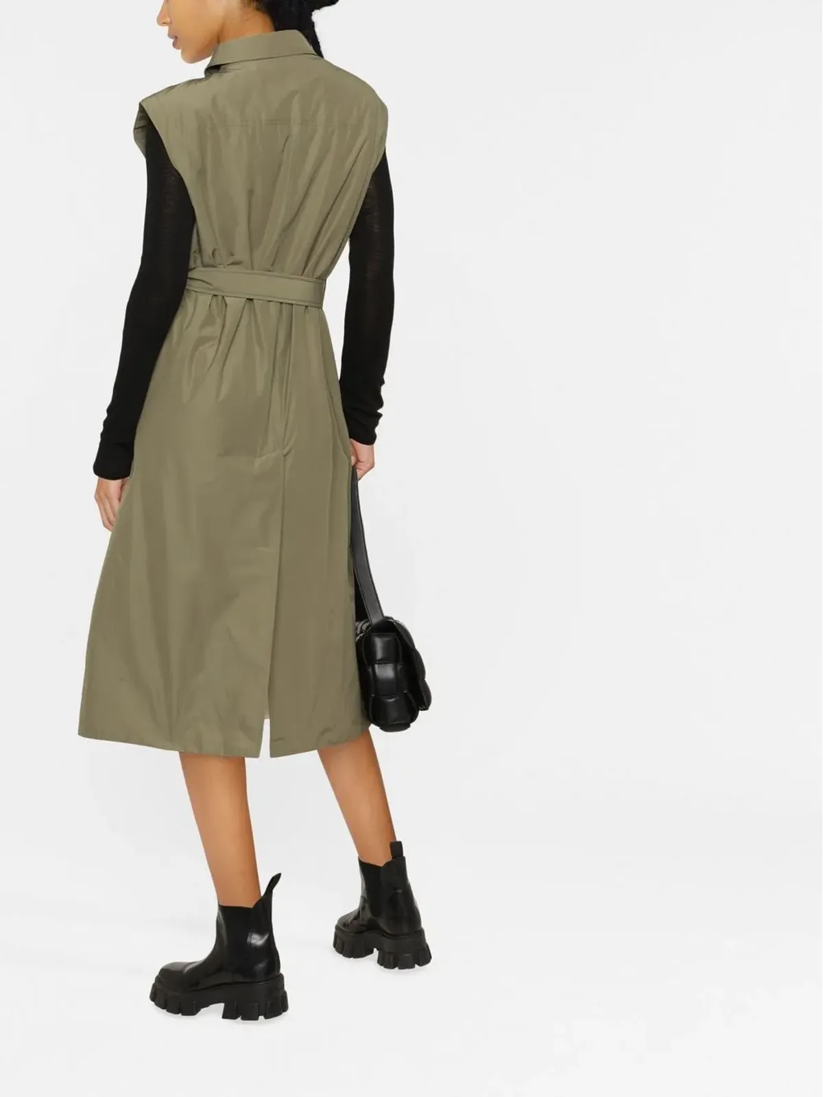 Brunello Cucinelli ベルト付きノースリーブコート グリーン - 画像4