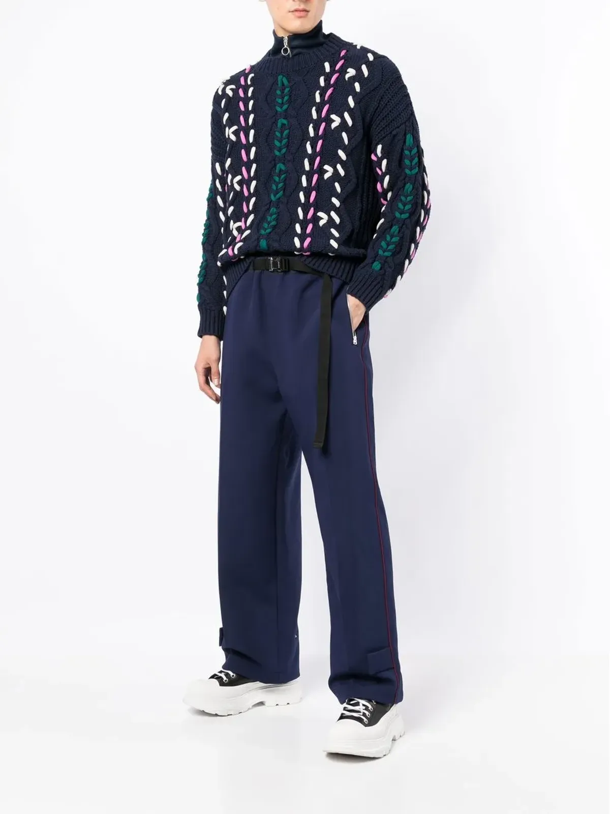 sacai クリップベルト付きワイドレッグパンツ - 画像2