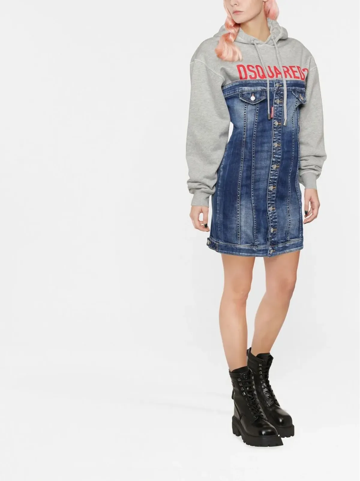 DSQUARED2 ロゴプリント パネル入りフーディードレス - ブルー - 画像2
