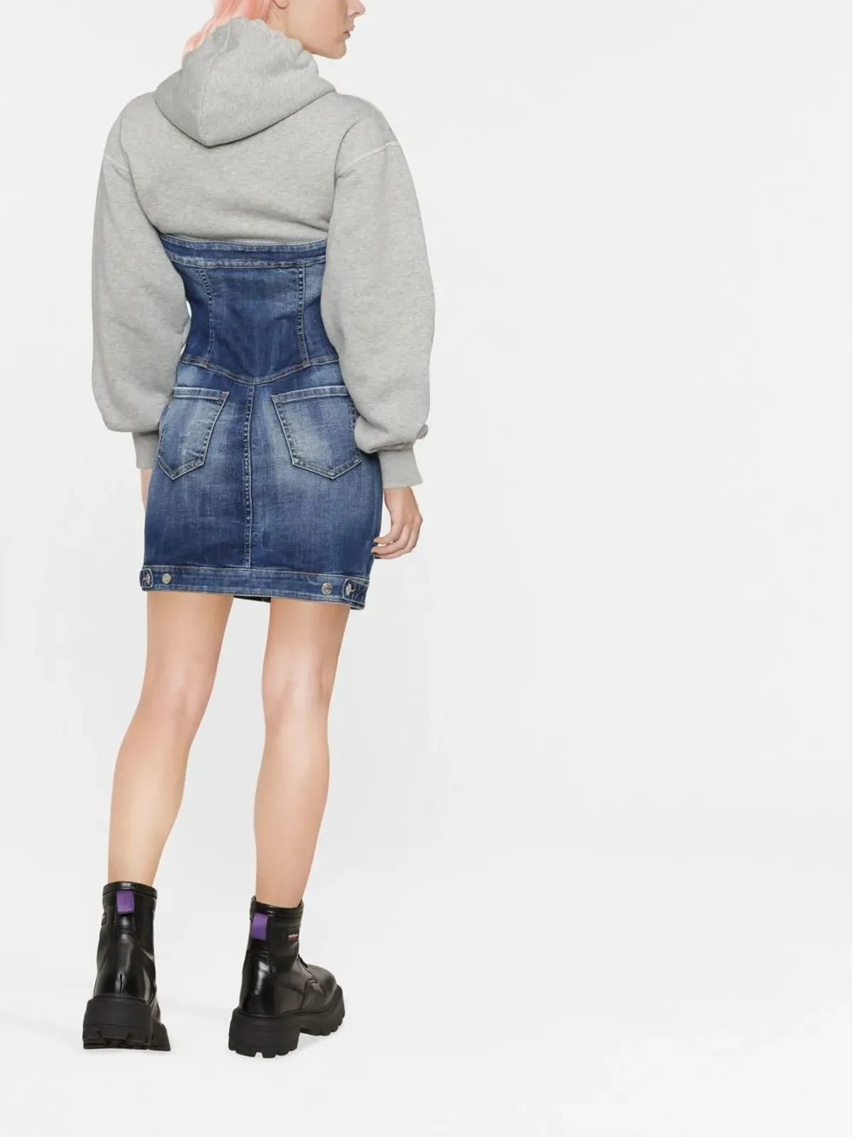 DSQUARED2 ロゴプリント パネル入りフーディードレス - ブルー - 画像3