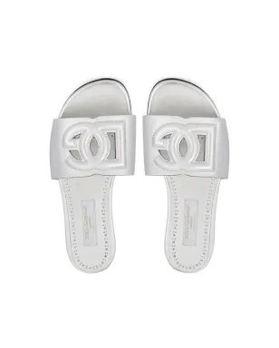 Dolce & Gabbana Kids フォイルエフェクト レザーサンダル（シルバー） - サムネイル4