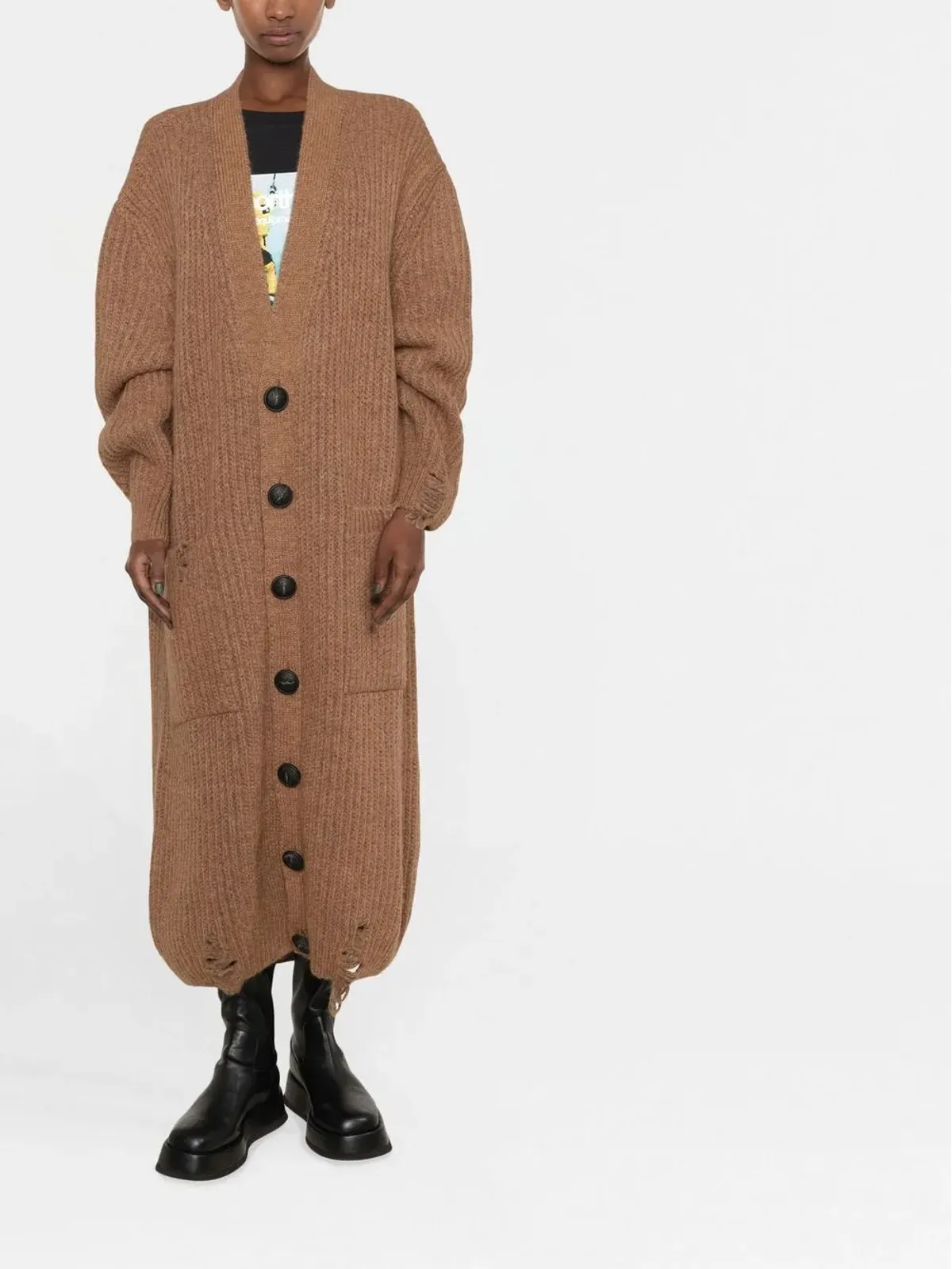 DSQUARED2 エクストラロング ディストレスド ニットカーディガン - 画像2