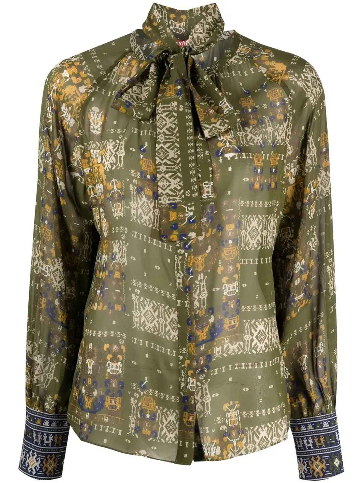 S Max Mara ネックタイ付き アブストラクトプリントシャツ - 画像1