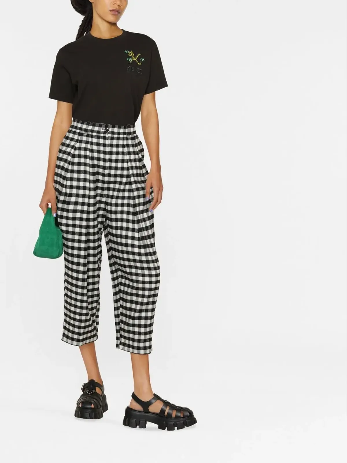 Kenzo checkerboard-print culotte-length trousers - Black - 画像2