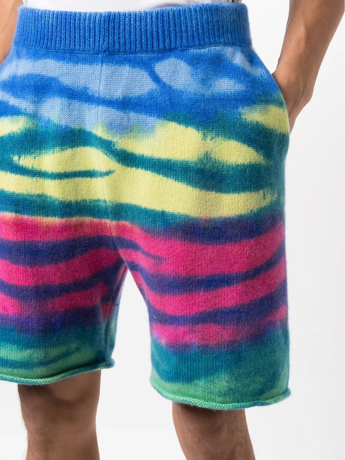 The Elder Statesman フランク ストライプ カシミアショーツ - ブルー - 画像5