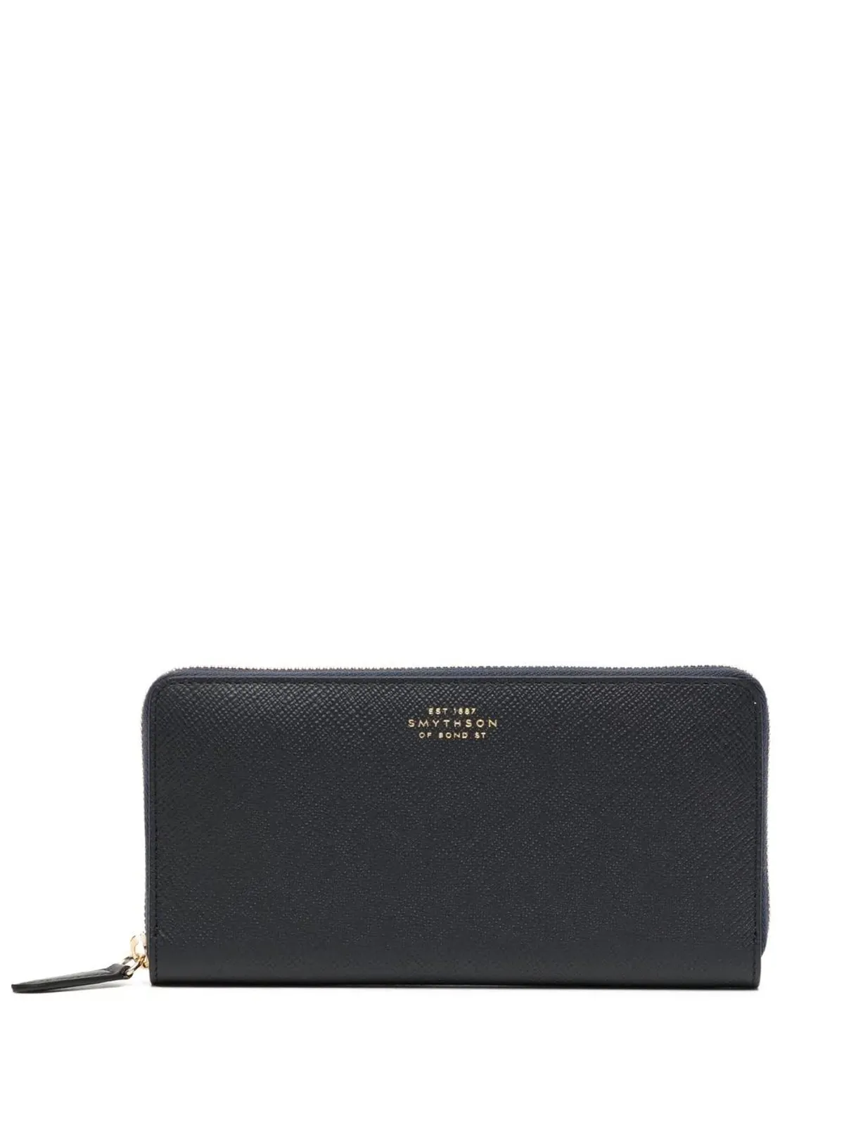 Smythson レザー ジップアップ ウォレット ネイビーブルー - 画像1