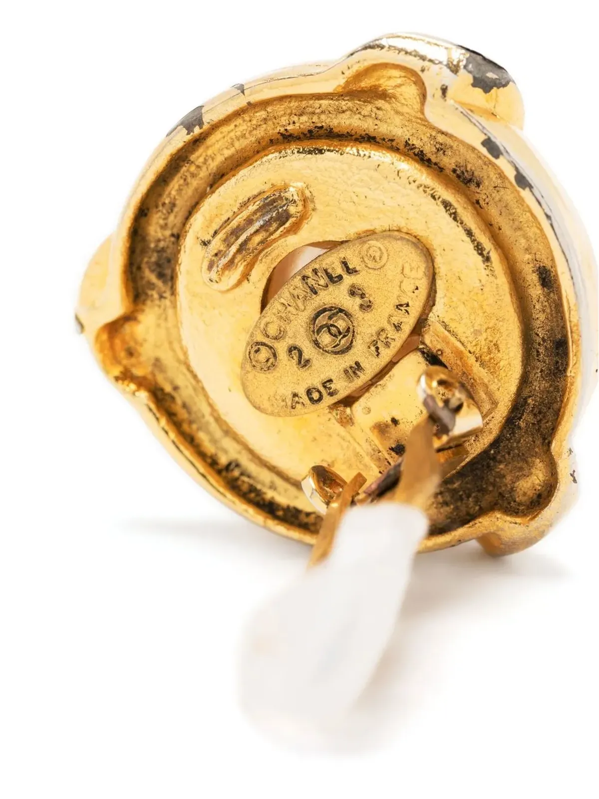 CHANEL Pre-Owned 1980年代フェイクパール クリップオンイヤリング - ゴールド - 画像3
