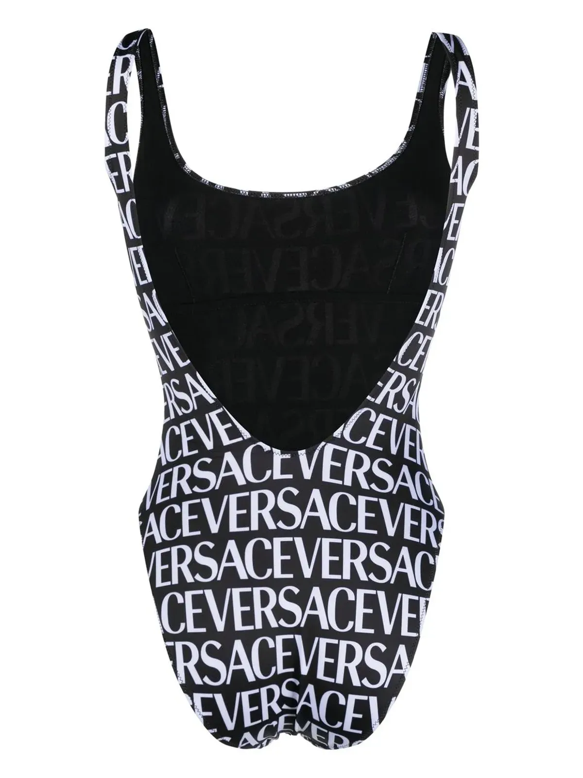 Versace 全身ロゴプリントワンピース水着 ブラック - 画像2