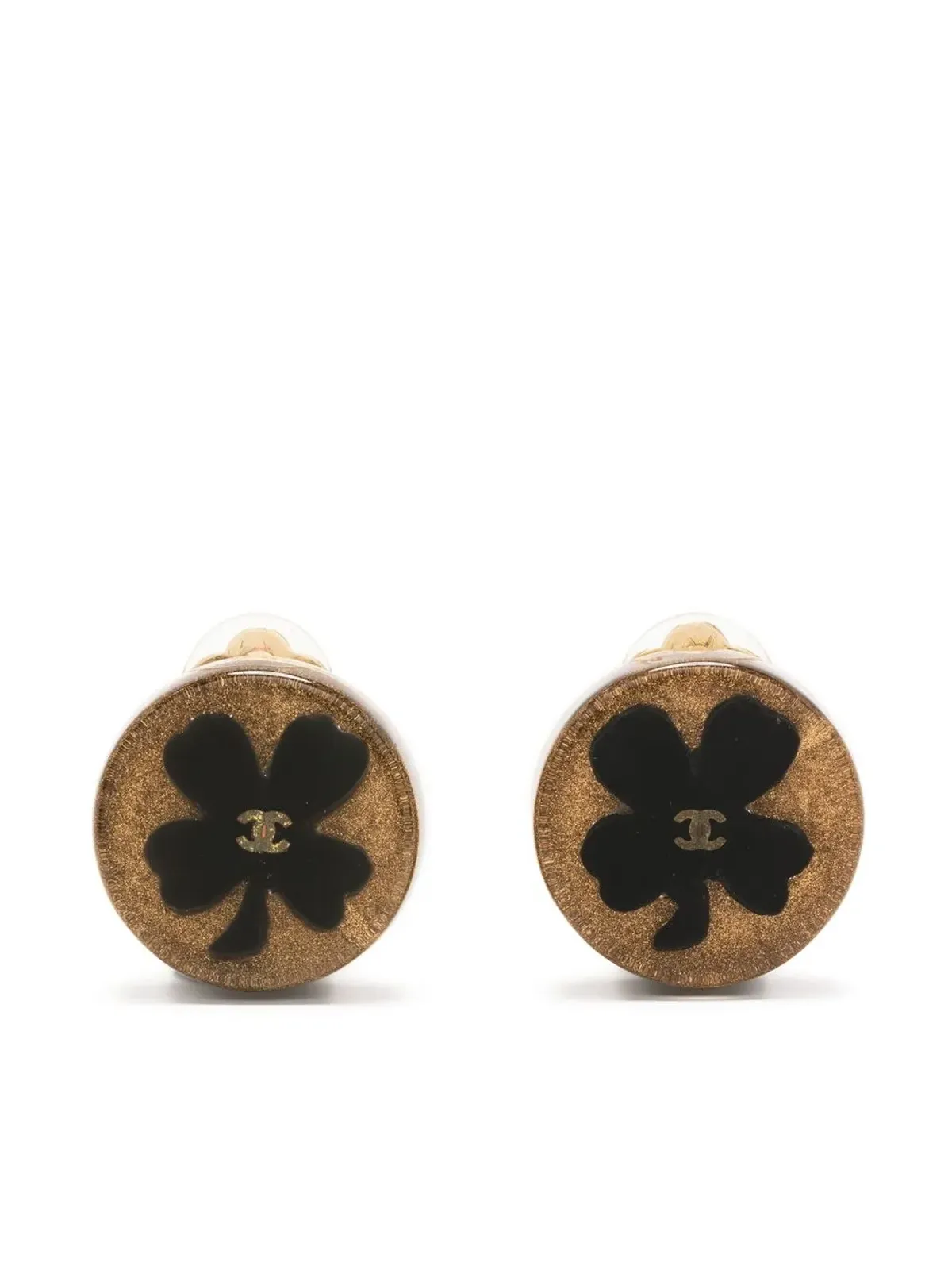 CHANEL Pre-Owned 2001 CC Clover clip-on earrings - Gold - 画像1