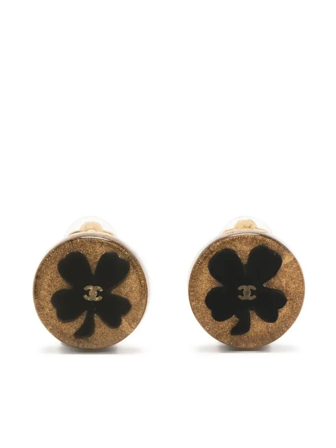 CHANEL Pre-Owned CHANEL Pre-Owned 2001 CC Clover clip-on earrings - Goldの商品画像