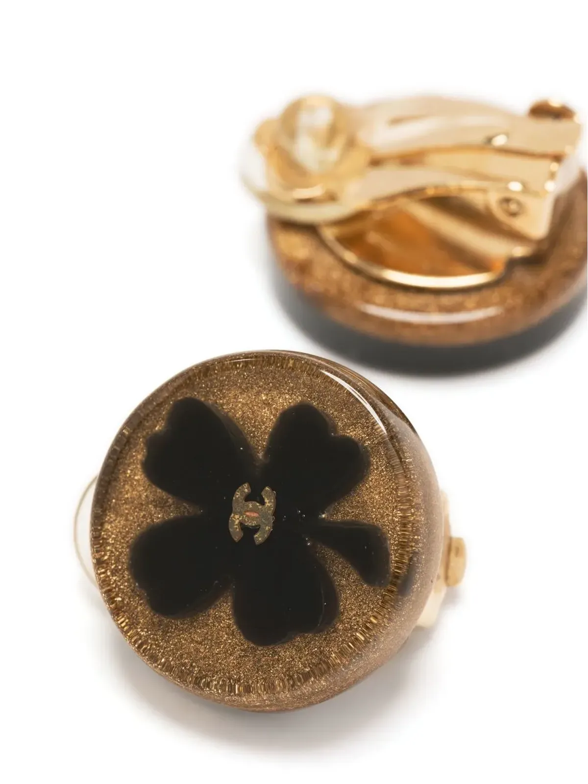 CHANEL Pre-Owned 2001 CC Clover clip-on earrings - Gold - 画像2