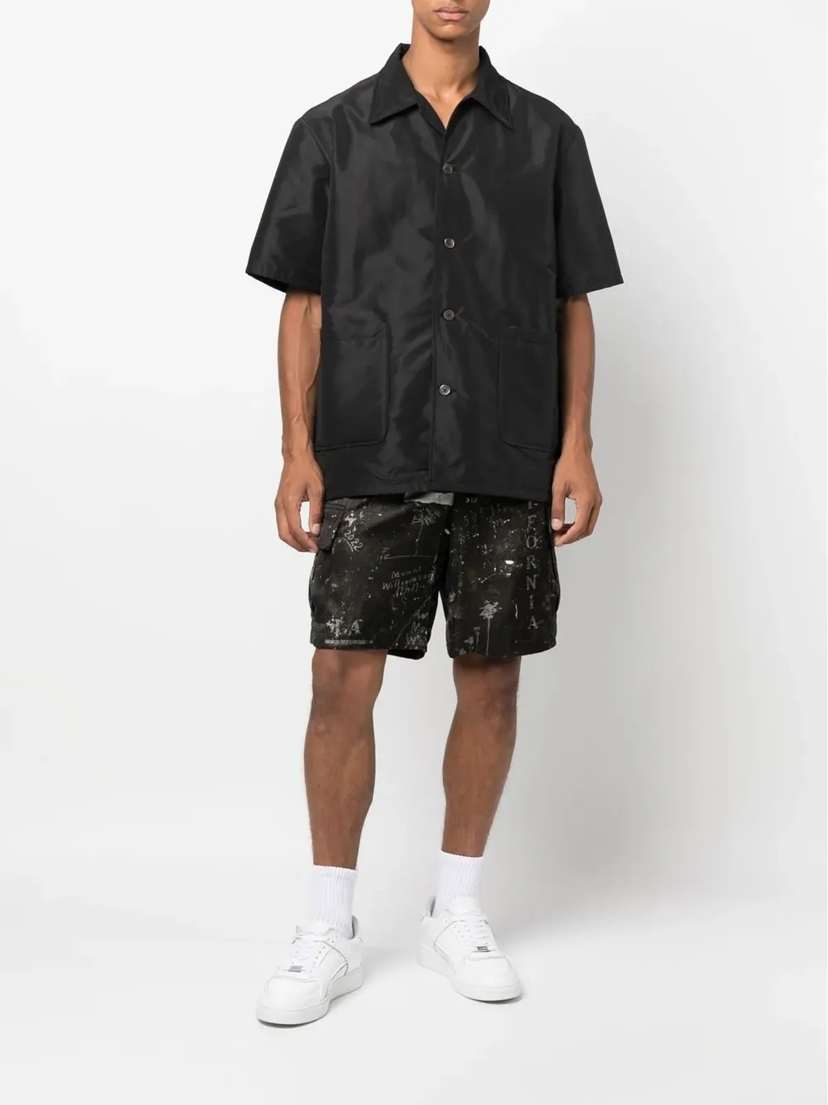 AMIRI アブストラクトプリント ベルミューダショーツ ブラック - 画像2